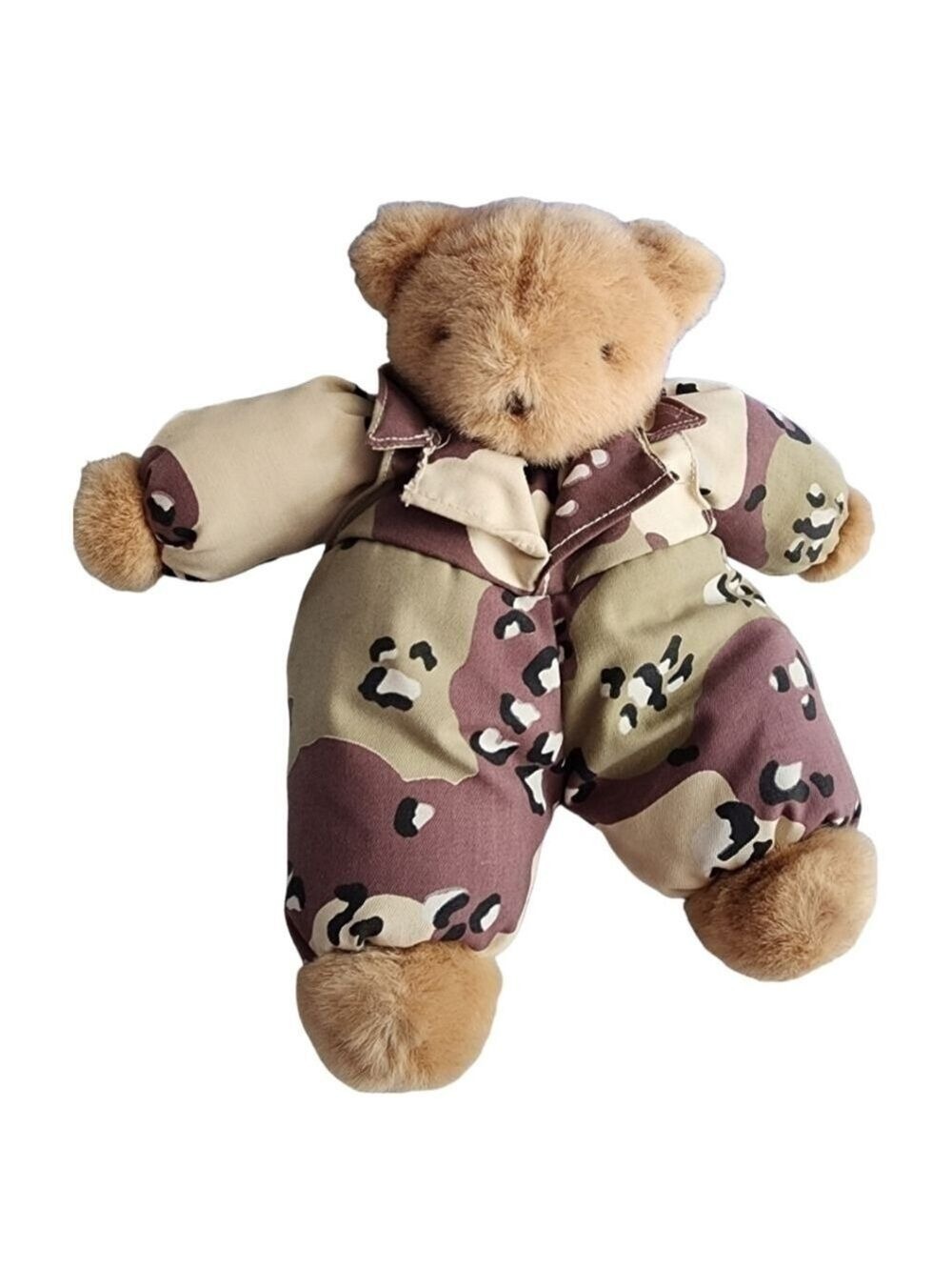 Vintage Camo fluffy fat Bear plush stuffed animal 11" Military